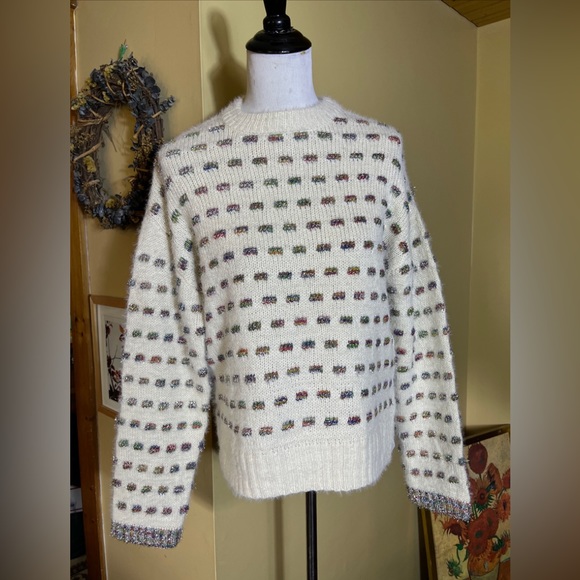 ZARA Size Medium Soft Sweater Ecru Rainbow Glitter Metallic Weave Fancy Knit NEW - Picture 2 of 14